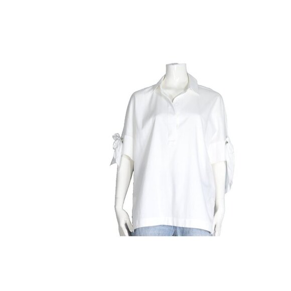 Chico's Women's Medium US10 White Non-Iron Chic Stretch Blouse Tie Sleeve Shirt - Picture 2 of 7
